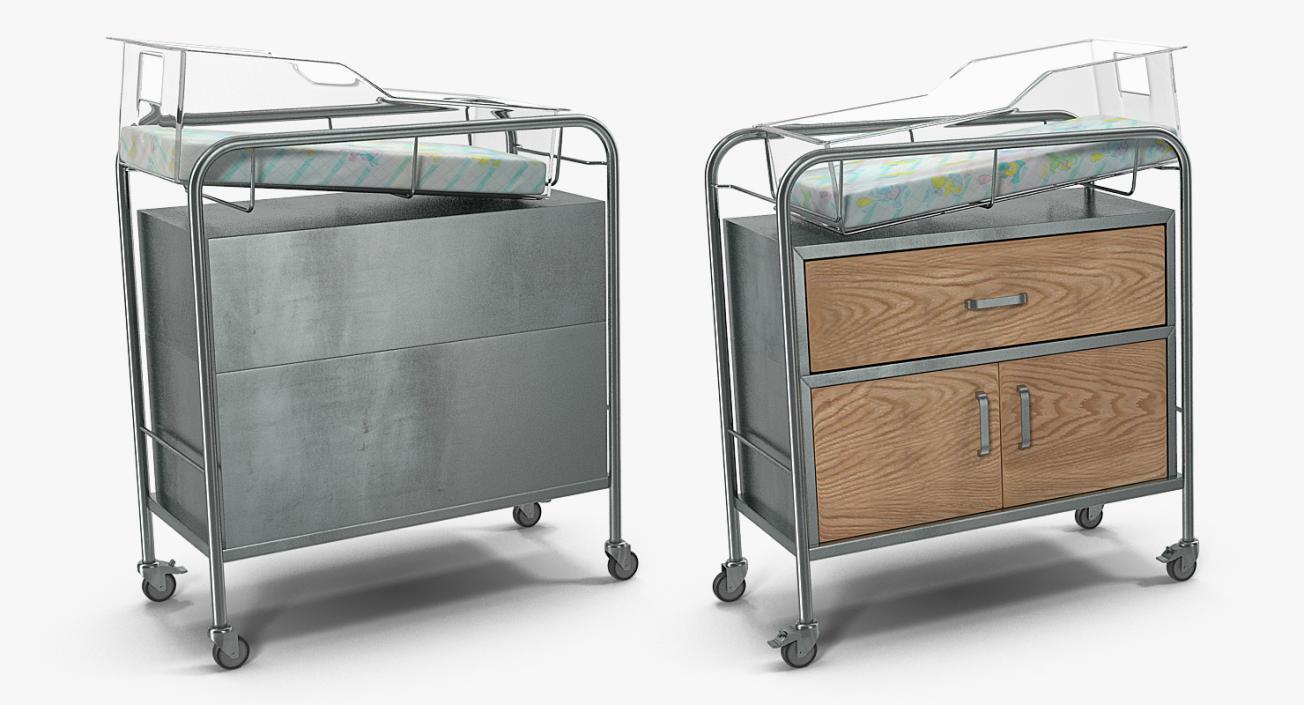 Hospital Bassinet Carrier With Drawer and Bottom Shelf 3D model