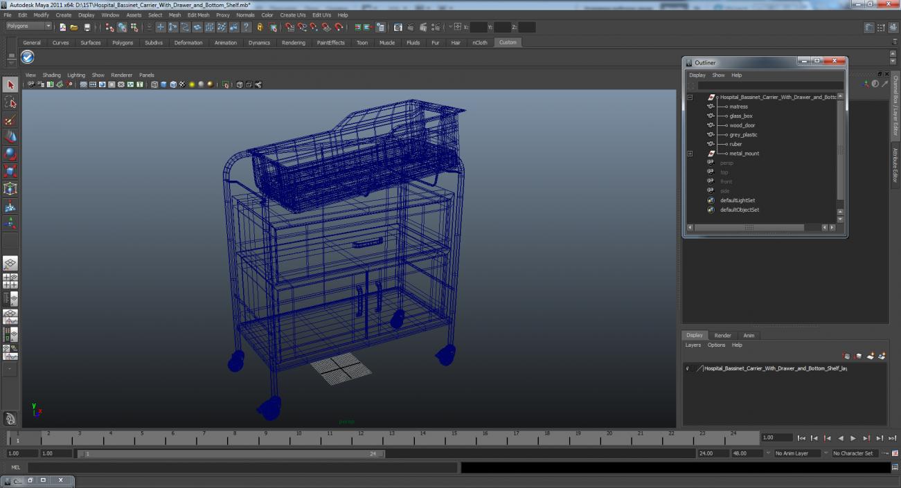 Hospital Bassinet Carrier With Drawer and Bottom Shelf 3D model