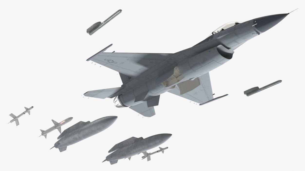 Fighter F-16 with Missile Launcher LAU-129 Rigged 3D model