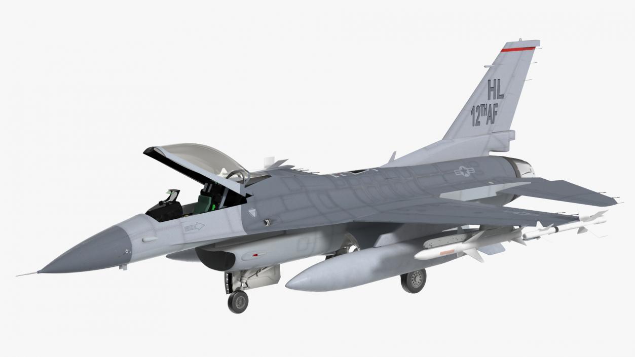 Fighter F-16 with Missile Launcher LAU-129 Rigged 3D model