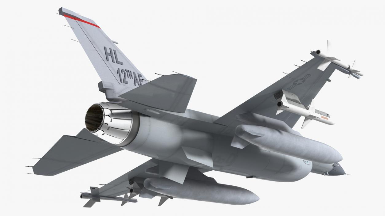 Fighter F-16 with Missile Launcher LAU-129 Rigged 3D model