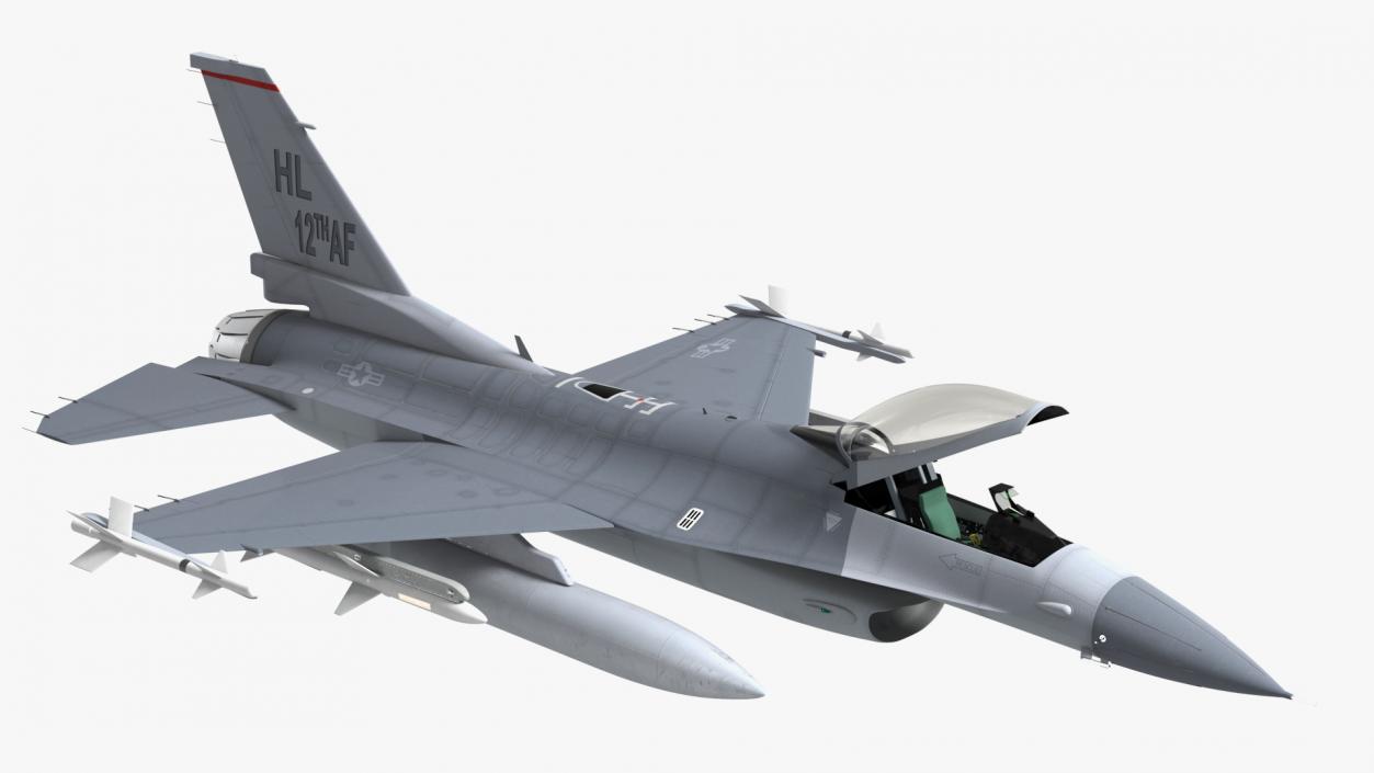 Fighter F-16 with Missile Launcher LAU-129 Rigged 3D model