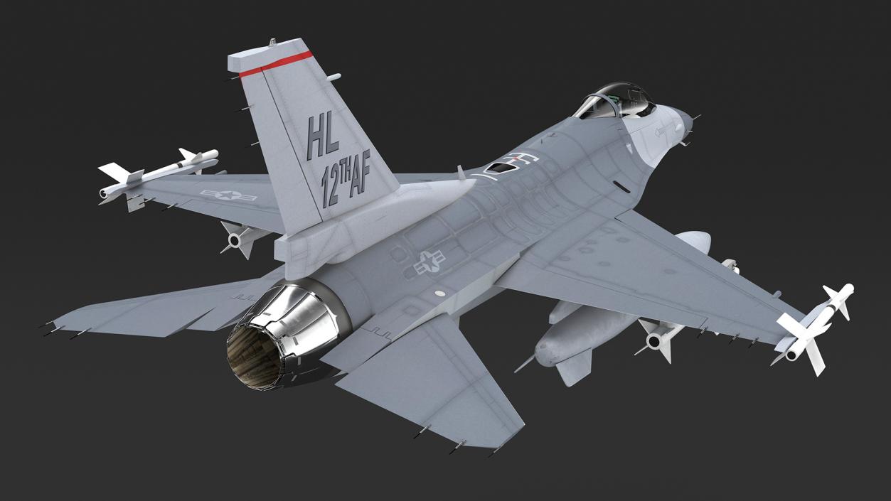 Fighter F-16 with Missile Launcher LAU-129 Rigged 3D model