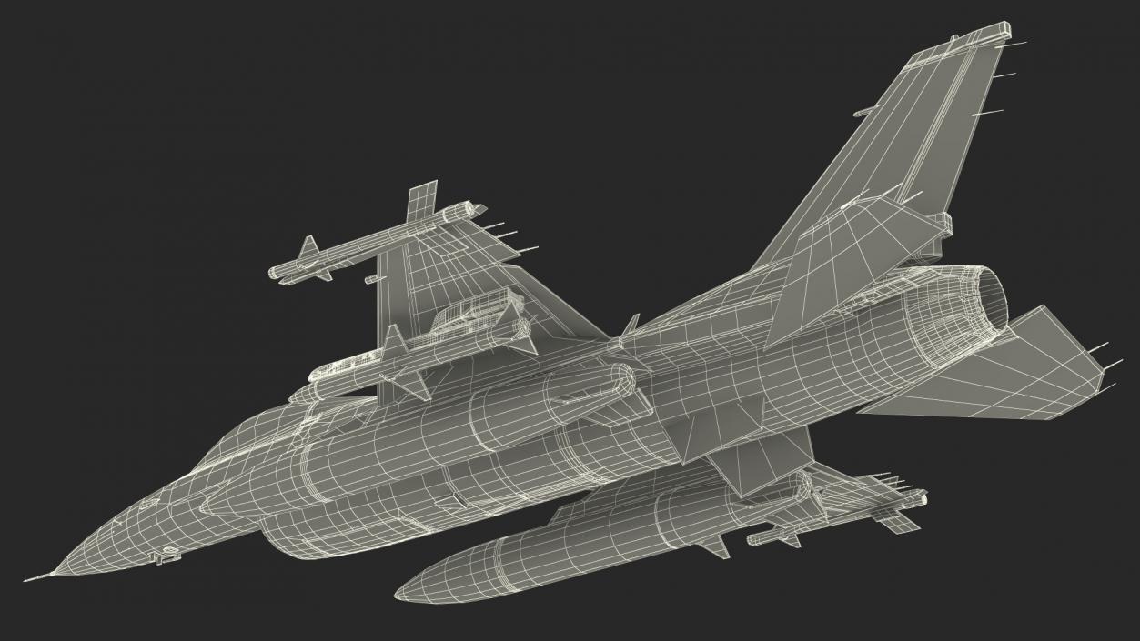 Fighter F-16 with Missile Launcher LAU-129 Rigged 3D model