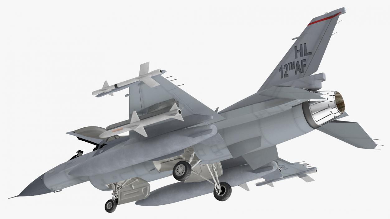 Fighter F-16 with Missile Launcher LAU-129 Rigged 3D model