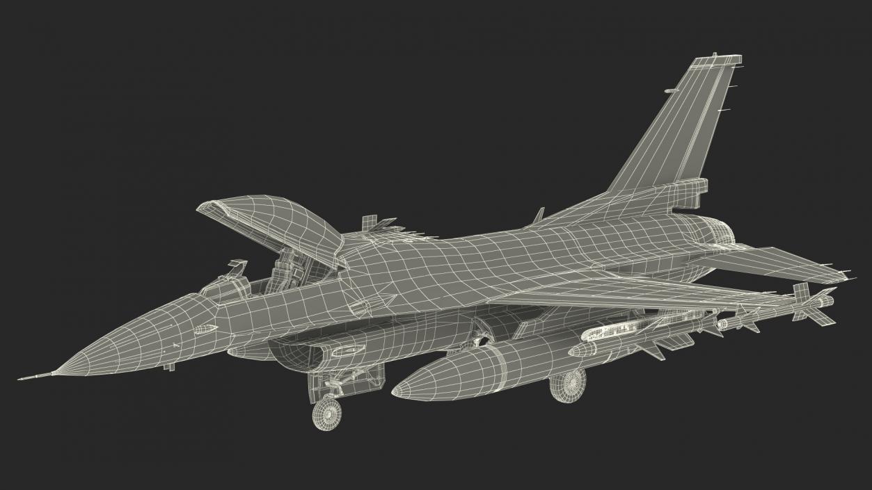 Fighter F-16 with Missile Launcher LAU-129 Rigged 3D model