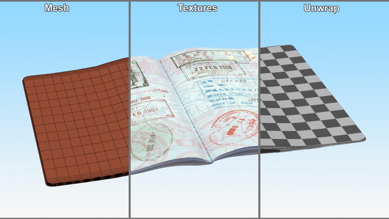 3D model Passport of US with Travel Stamps 2