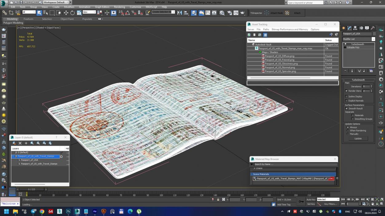 3D model Passport of US with Travel Stamps 2