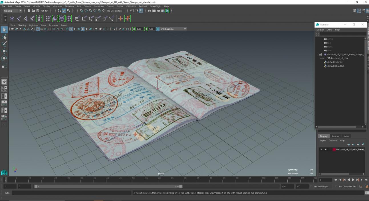 3D model Passport of US with Travel Stamps 2