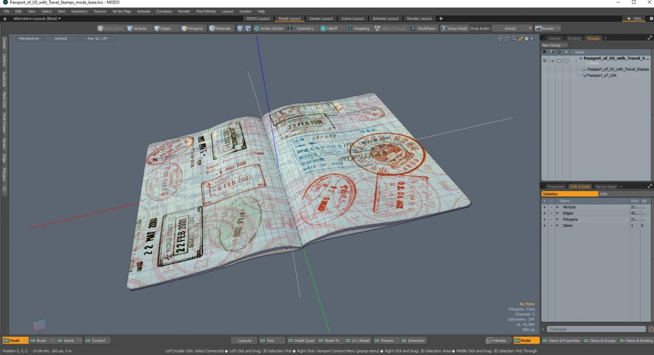 3D model Passport of US with Travel Stamps 2