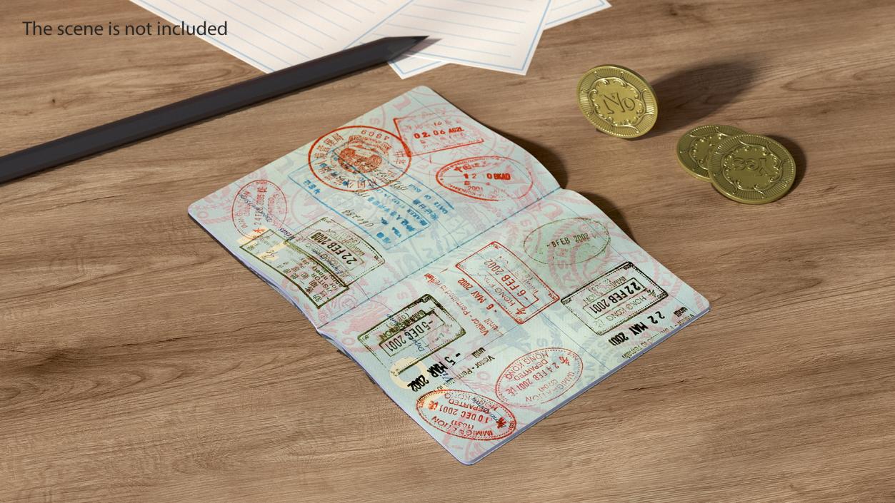 3D model Passport of US with Travel Stamps 2