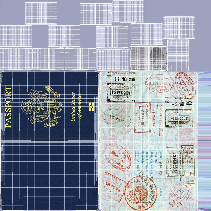 3D model Passport of US with Travel Stamps 2