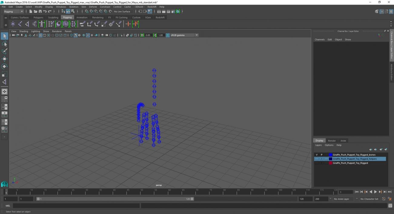 Giraffe Push Puppet Toy Rigged for Maya 3D model