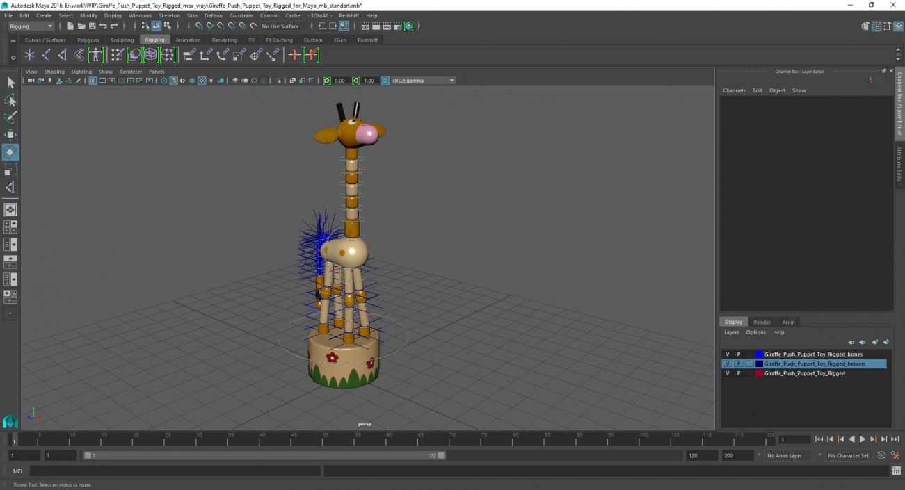 Giraffe Push Puppet Toy Rigged for Maya 3D model