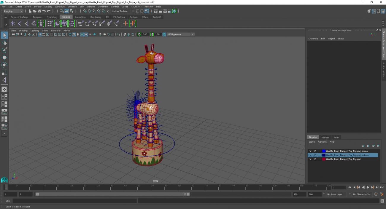 Giraffe Push Puppet Toy Rigged for Maya 3D model