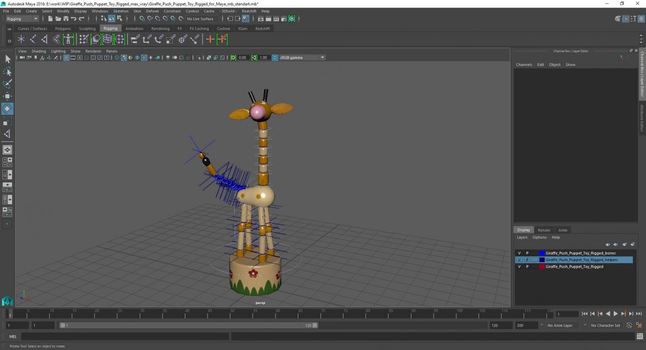 Giraffe Push Puppet Toy Rigged for Maya 3D model