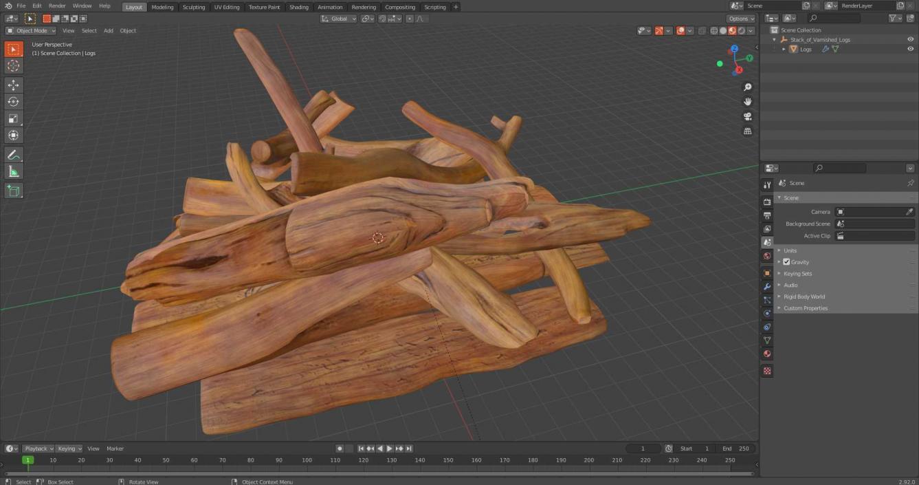 3D Stack of Varnished Logs model