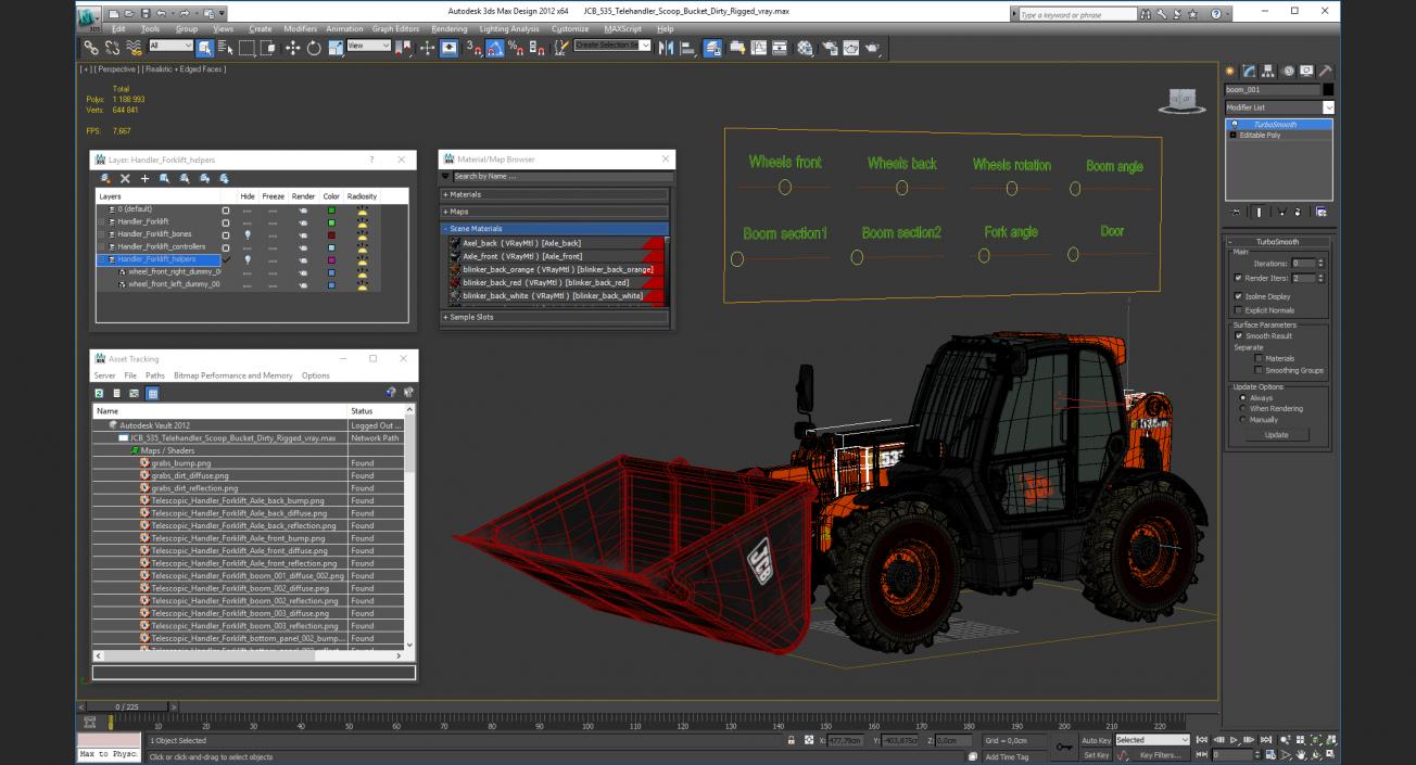 3D model JCB 535 Telehandler Scoop Bucket Dirty Rigged