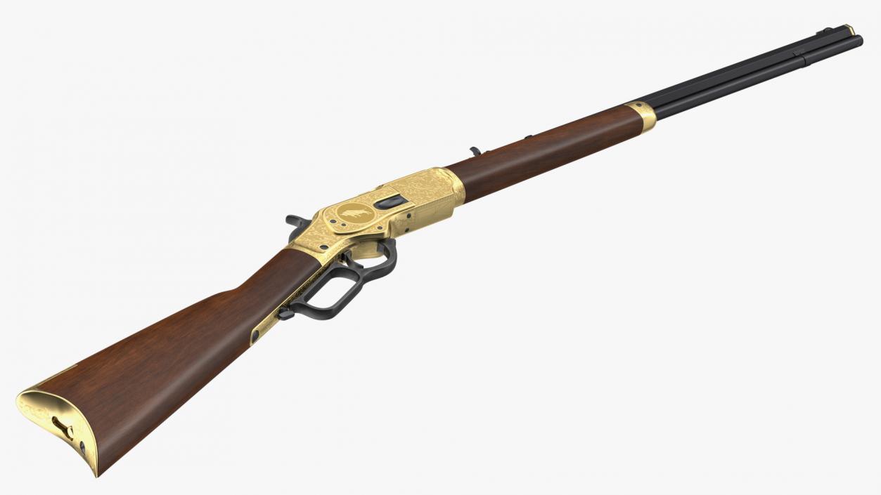 Engraved Winchester Model 1873 Golden Case 3D