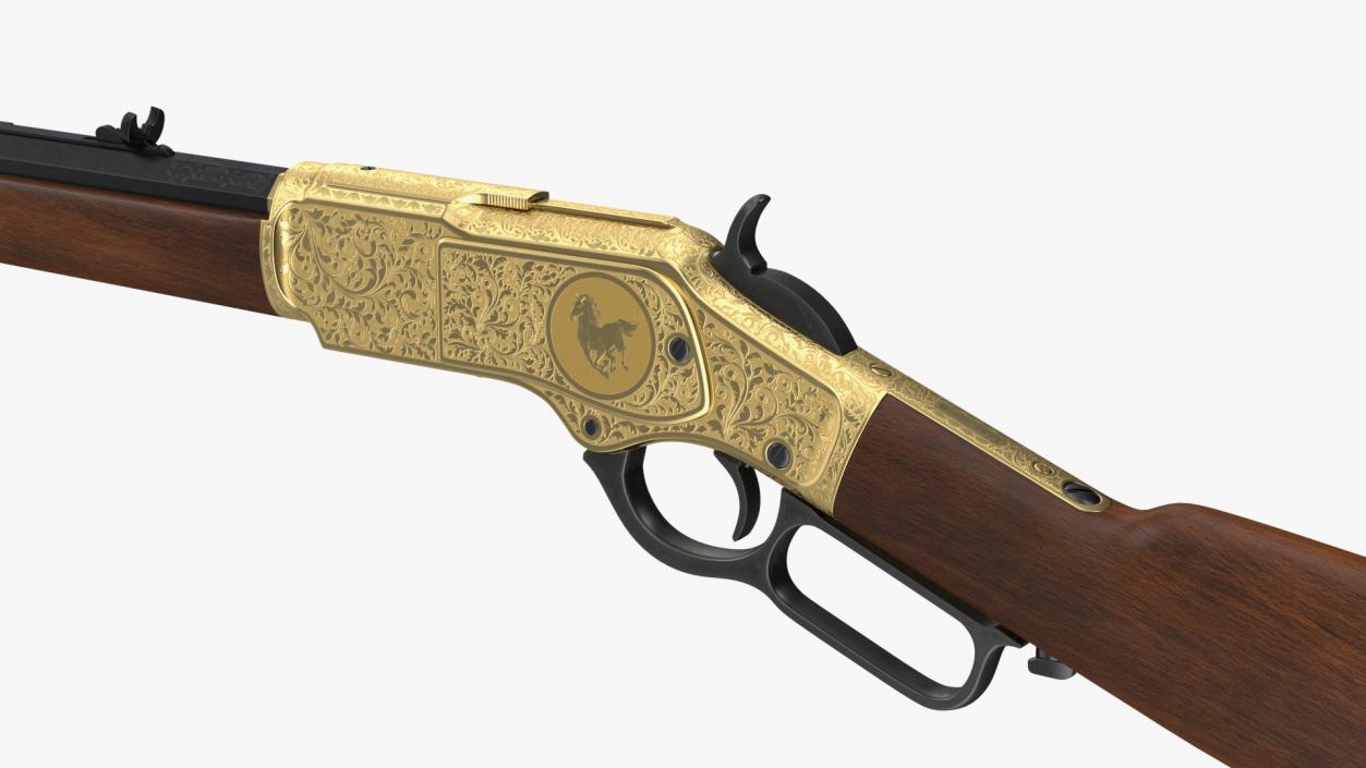 Engraved Winchester Model 1873 Golden Case 3D