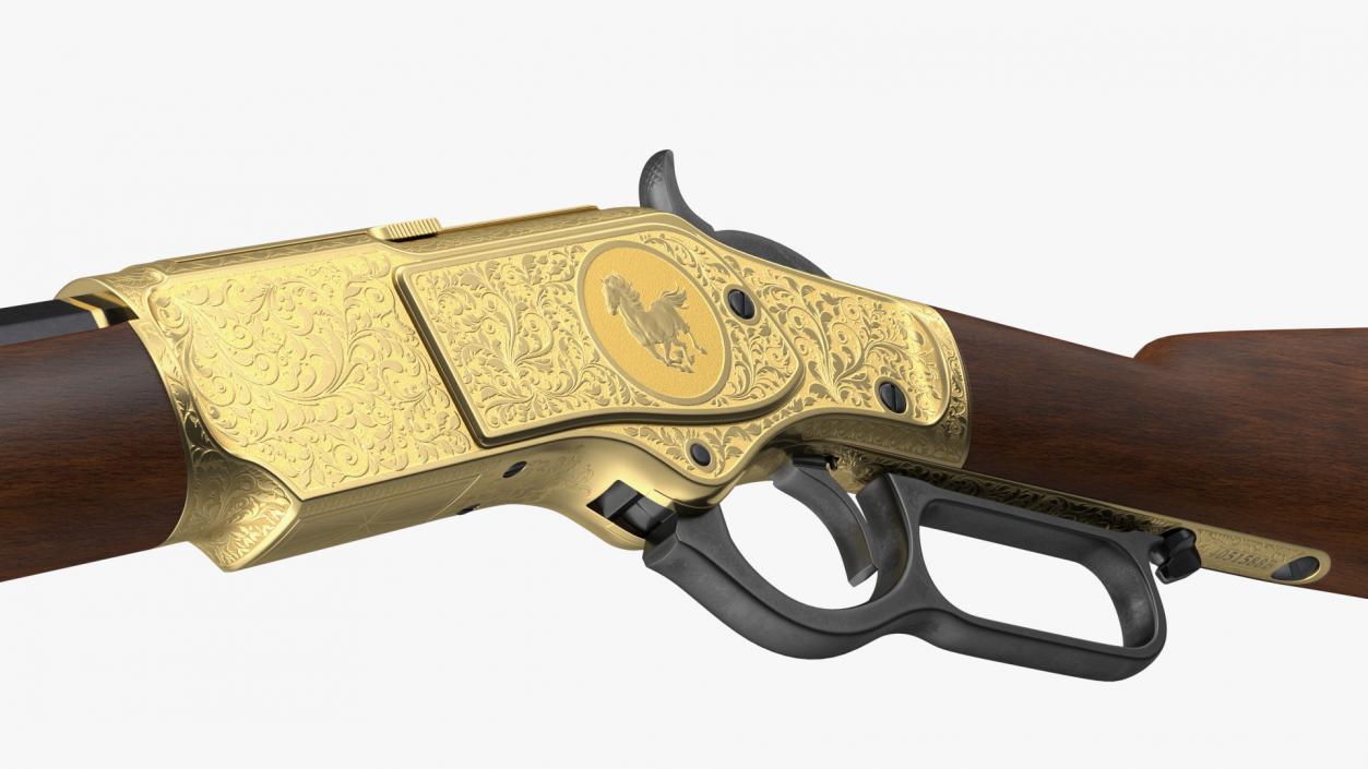 Engraved Winchester Model 1873 Golden Case 3D