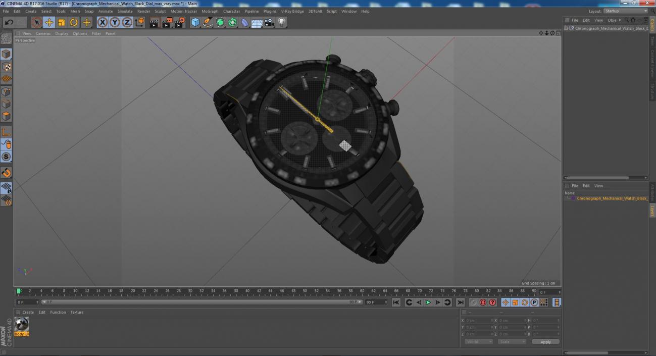 Chronograph Mechanical Watch Black Dial 3D model