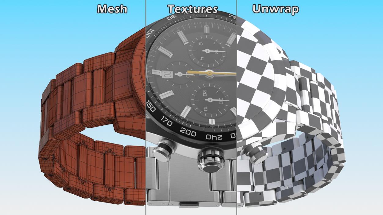 Chronograph Mechanical Watch Black Dial 3D model