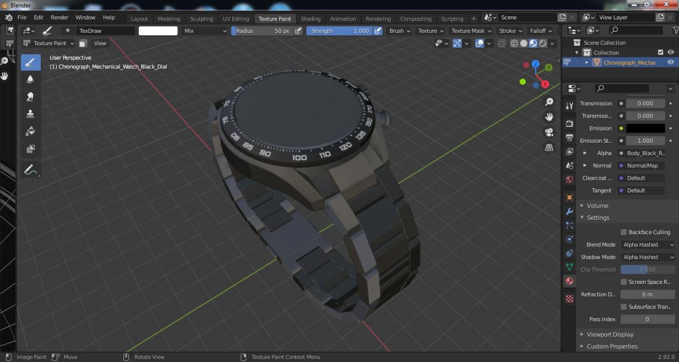 Chronograph Mechanical Watch Black Dial 3D model