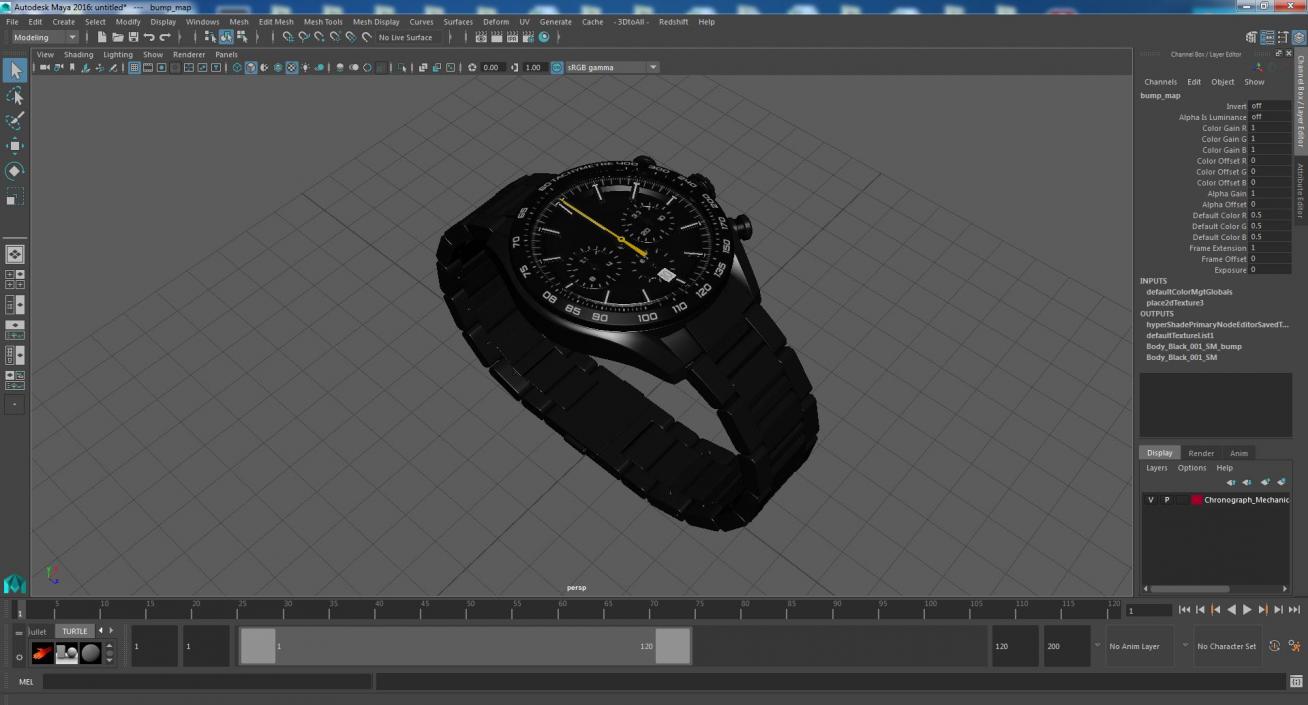 Chronograph Mechanical Watch Black Dial 3D model