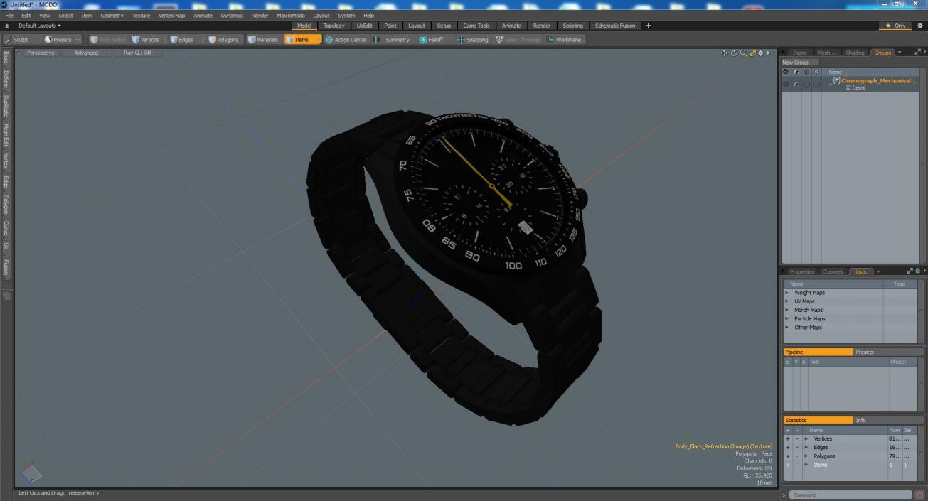 Chronograph Mechanical Watch Black Dial 3D model