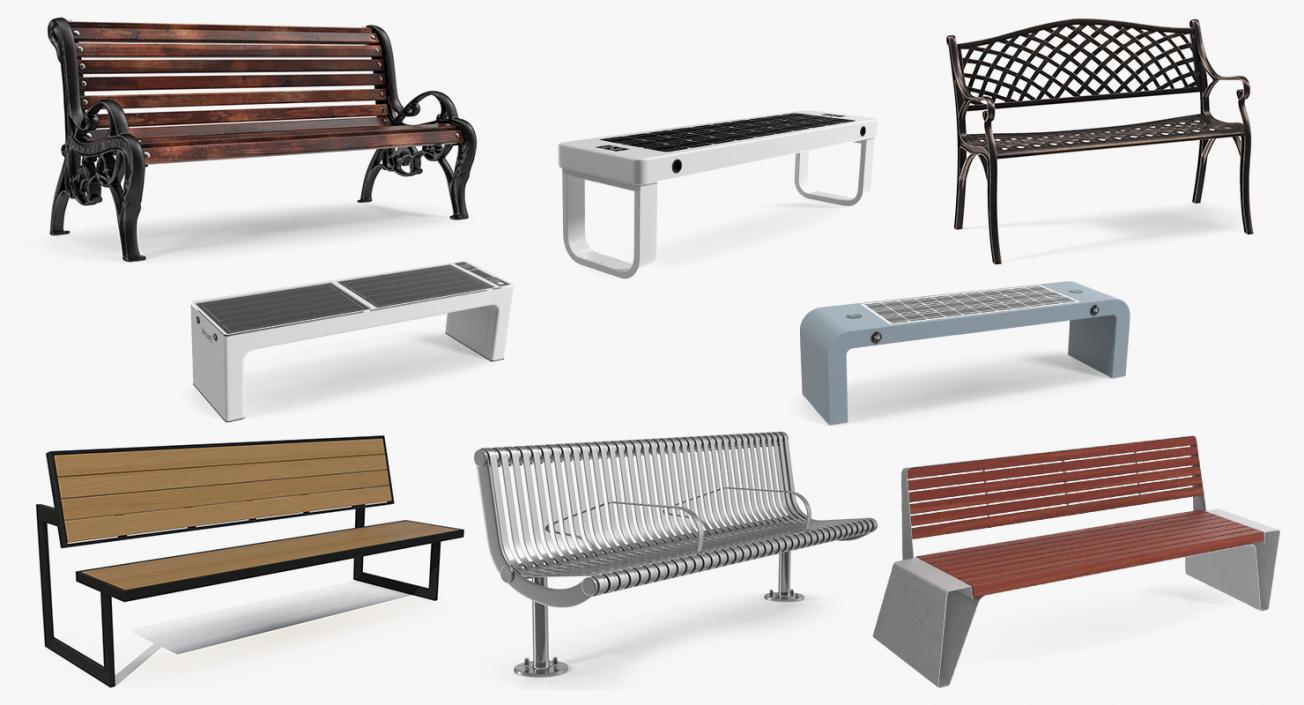 Street Benches Big Collection 3D model