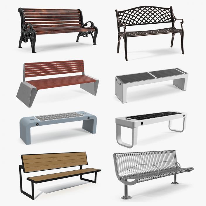 Street Benches Big Collection 3D model