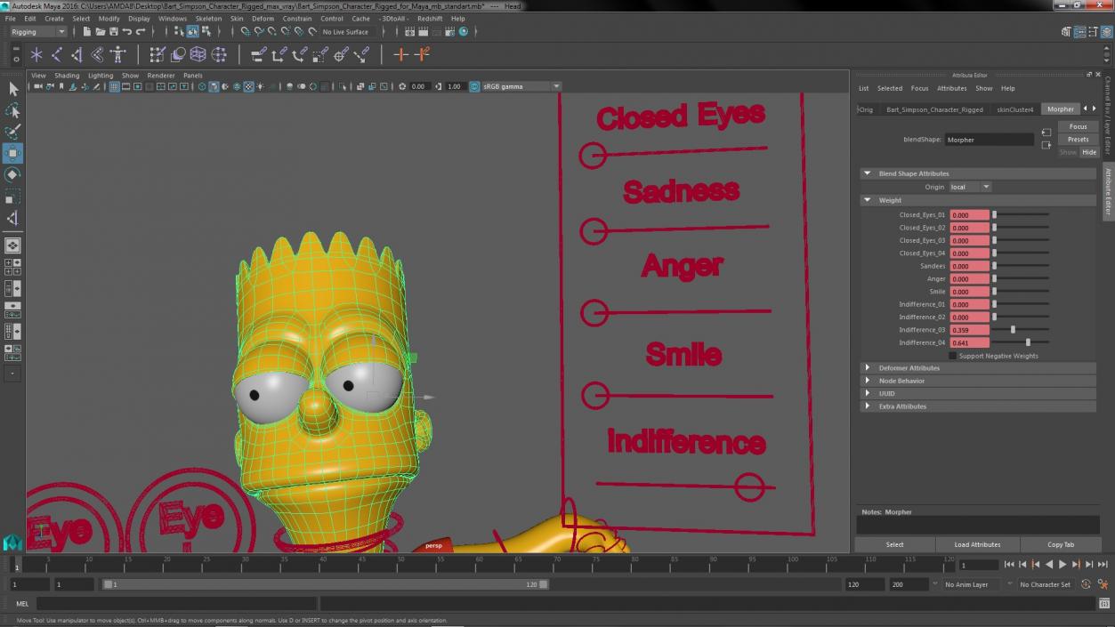 3D Bart Simpson Character Rigged for Maya model