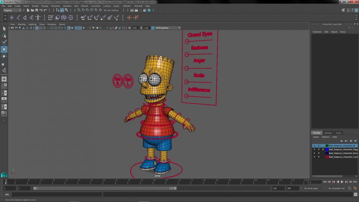 3D Bart Simpson Character Rigged for Maya model