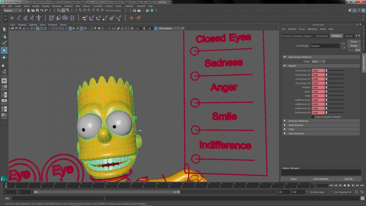 3D Bart Simpson Character Rigged for Maya model