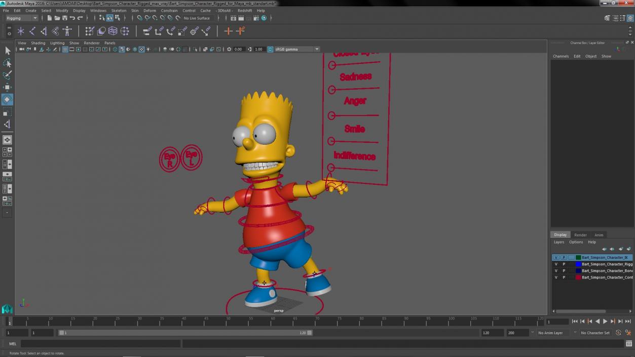 3D Bart Simpson Character Rigged for Maya model