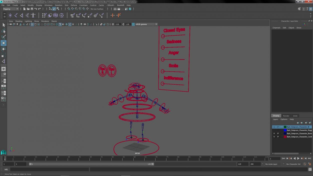 3D Bart Simpson Character Rigged for Maya model