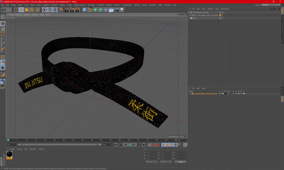 3D model Jiu Jitsu Black Waist Obi Belt