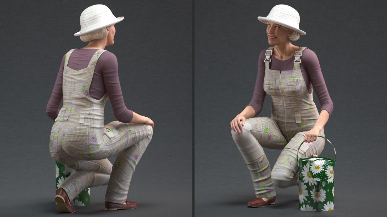 Gardening Lady with Plants Collection 2 3D model