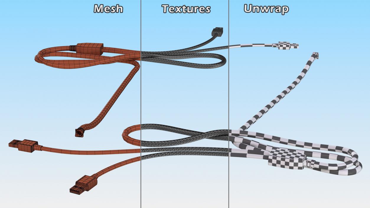 3D model Braided Nylon USB Double Cable