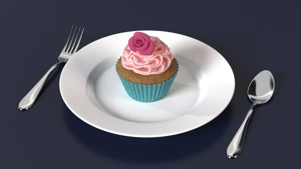 3D Cupcake on Plate 2 model