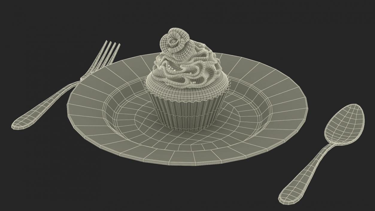 3D Cupcake on Plate 2 model