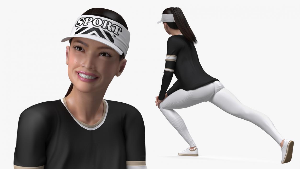 3D Sportswear Asian Woman Stretching model