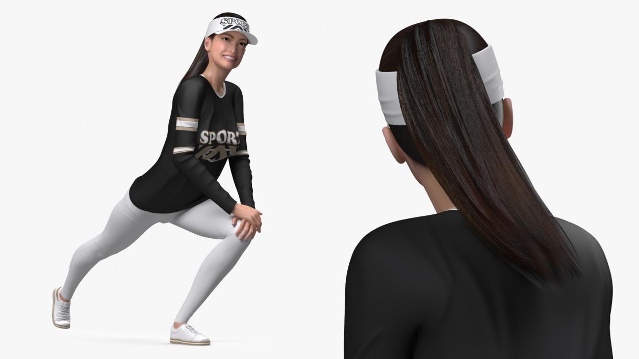 3D Sportswear Asian Woman Stretching model