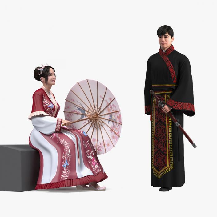 Rigged Traditional Style Chinese Man and Woman Collection 3D