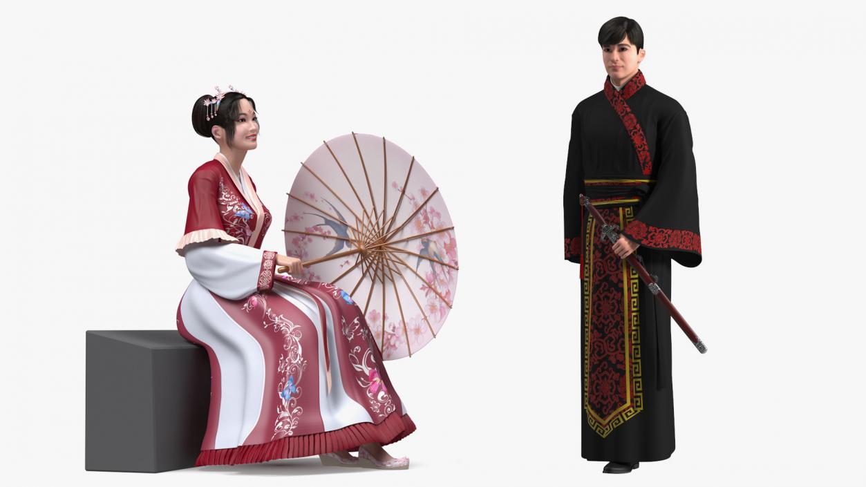 Rigged Traditional Style Chinese Man and Woman Collection 3D