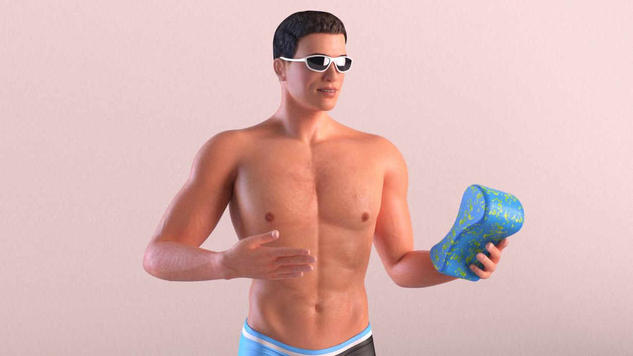 Man in Swimwear with Swimming Pull Buoy 3D model