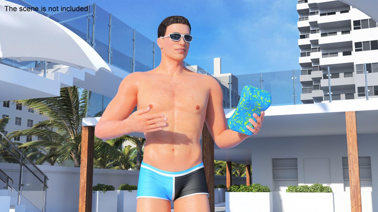 Man in Swimwear with Swimming Pull Buoy 3D model