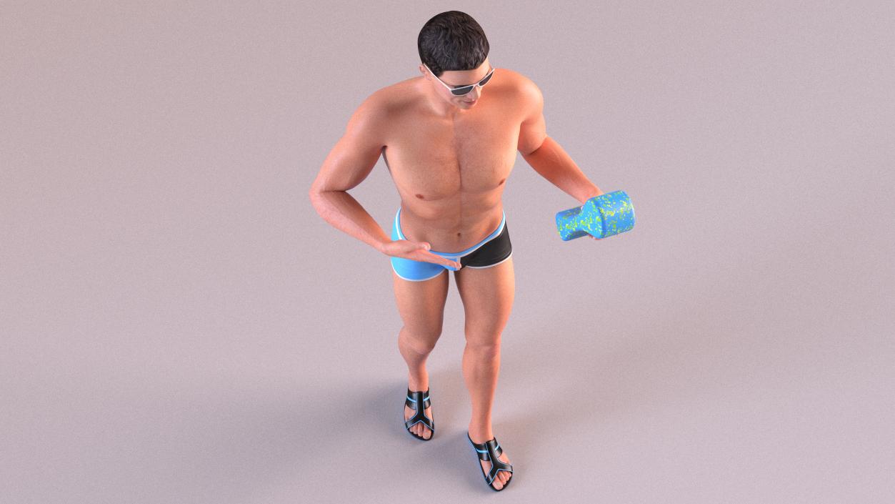 Man in Swimwear with Swimming Pull Buoy 3D model