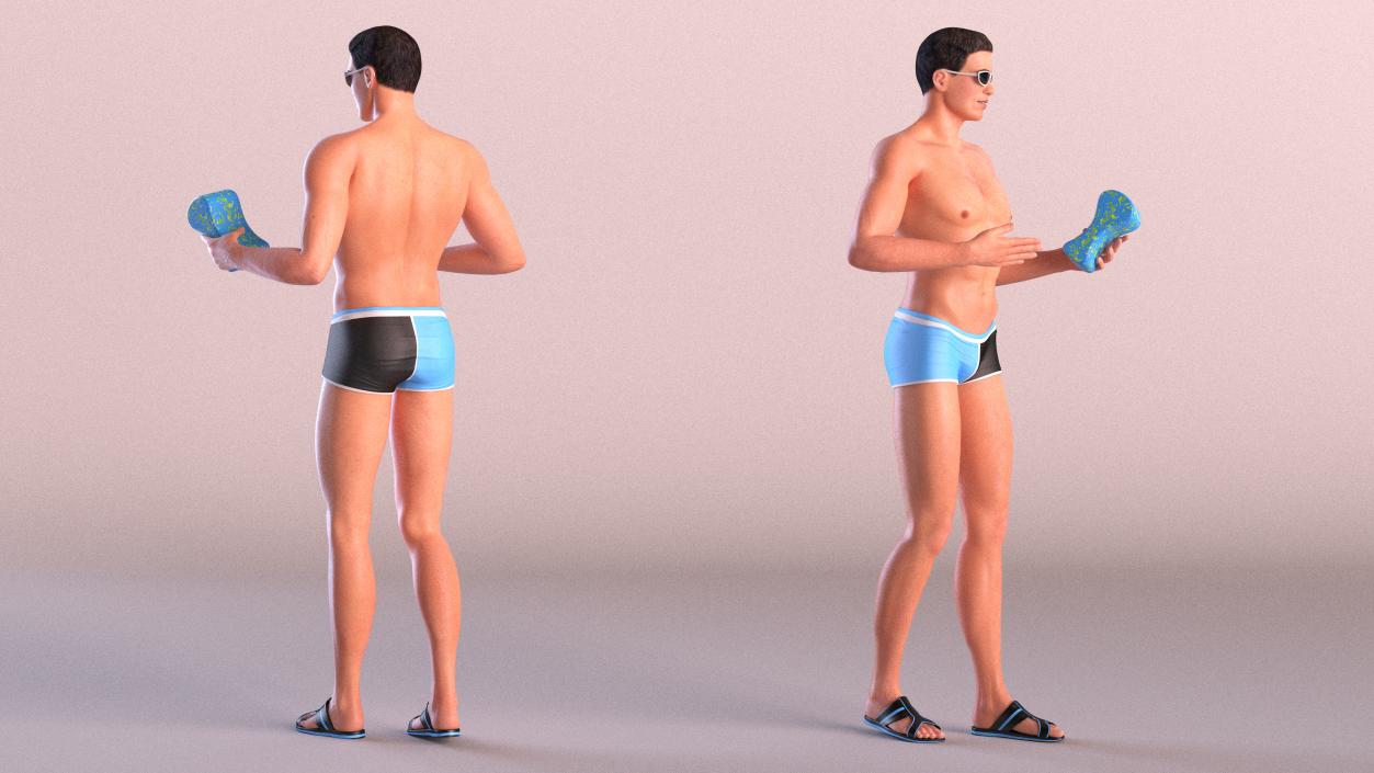 Man in Swimwear with Swimming Pull Buoy 3D model